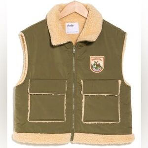 Elodine discovery sleeveless green fuzzy jacket